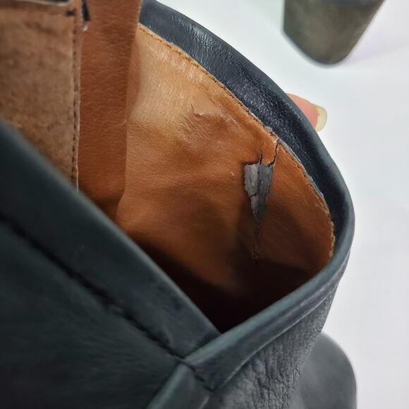 Lucky Brand Women's Size 7M Salza Black Leather Ankle Booties Block Cutout - Picture 5 of 10